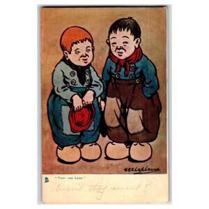 Raphael Tuck Oilette Postcard Little Hollanders Dutch Children "They Are Late"